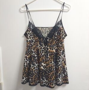 Tosca Leopard Print Lace Trim Cami Lingerie Top Size Small